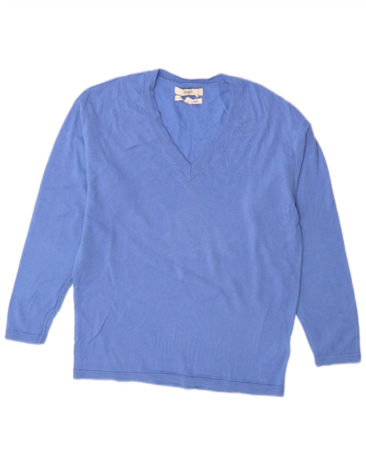 Maglione maglione con scollo a V da donna Marks & Spencer UK 6 XS lana merino blu