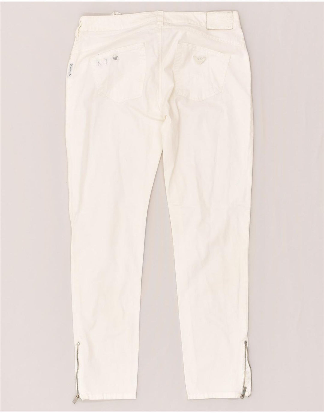 ARMANI Womens Slim Casual Trousers W28 L26 White Cotton | Vintage Armani | Thrift | Second-Hand Armani | Used Clothing | Messina Hembry 