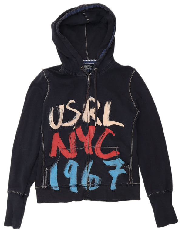 Polo Ralph Lauren Maglione con cappuccio e zip grafica da donna UK 14 Large Blu Navy