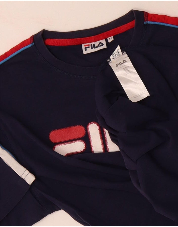 FILA Mens Graphic T-Shirt Top Medium Navy Blue Colourblock Cotton