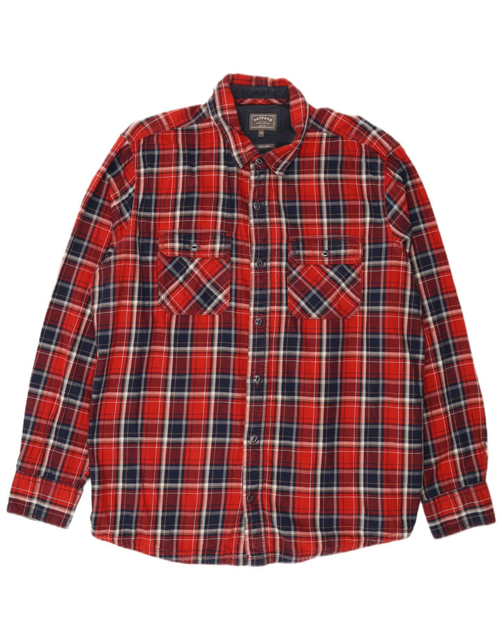 Camicia in flanella da uomo Fat Face XL in cotone a quadri rossi