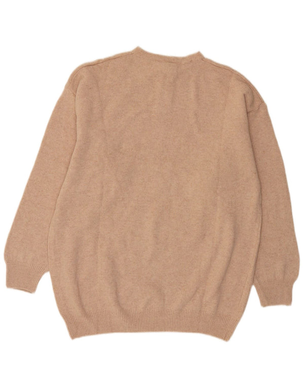 Maglione da donna VINTAGE con collo a bottoni UK 14 Beige medio floreale