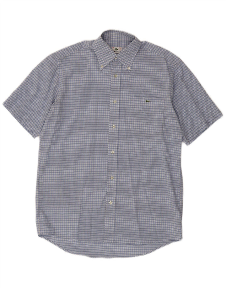 Camicia a maniche corte da uomo Lacoste taglia 40 in cotone a quadri blu medio