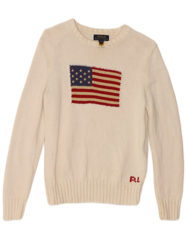 Polo Ralph Lauren Maglione per ragazze con scollo a barca 14-15 anni Large bianco