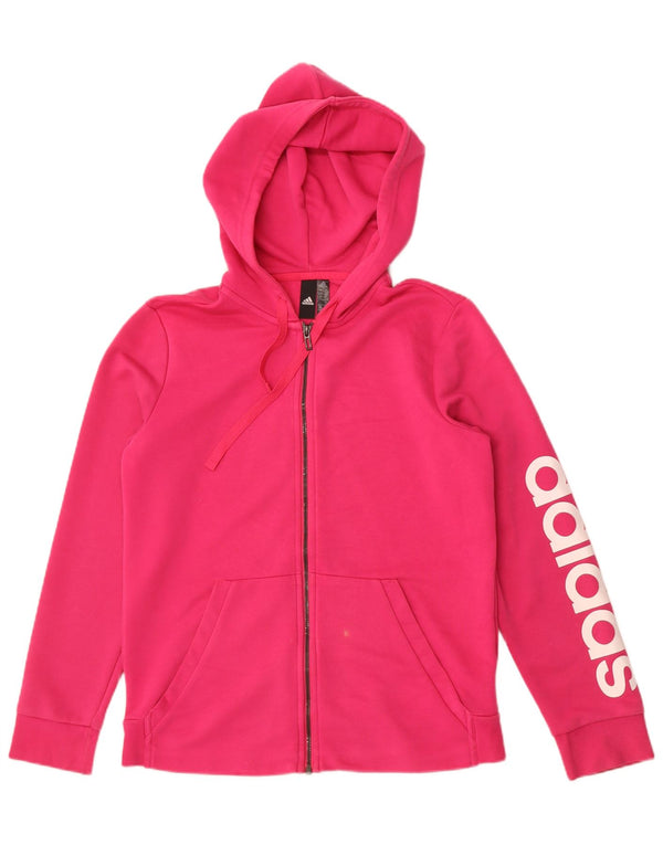 Felpa con cappuccio e zip grafica Adidas da donna UK 16/18 Large Rosa Cotone