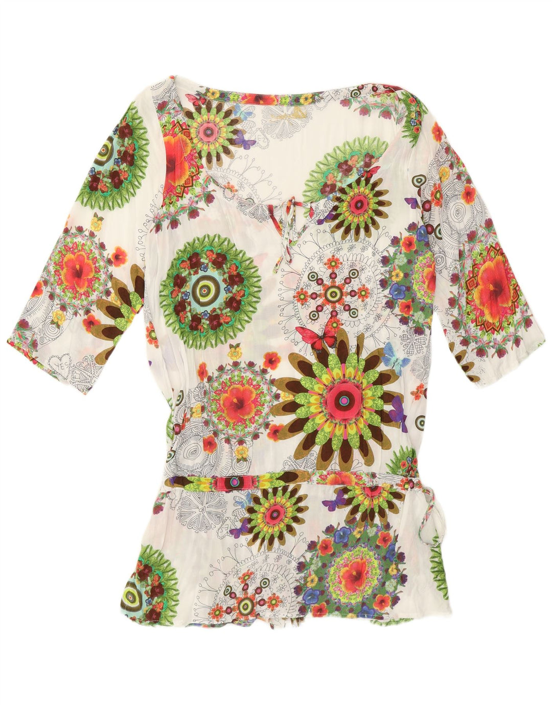 Desigual Donna Tunica Manica a 3/4 Top UK 12 Medio Bianco Floreale