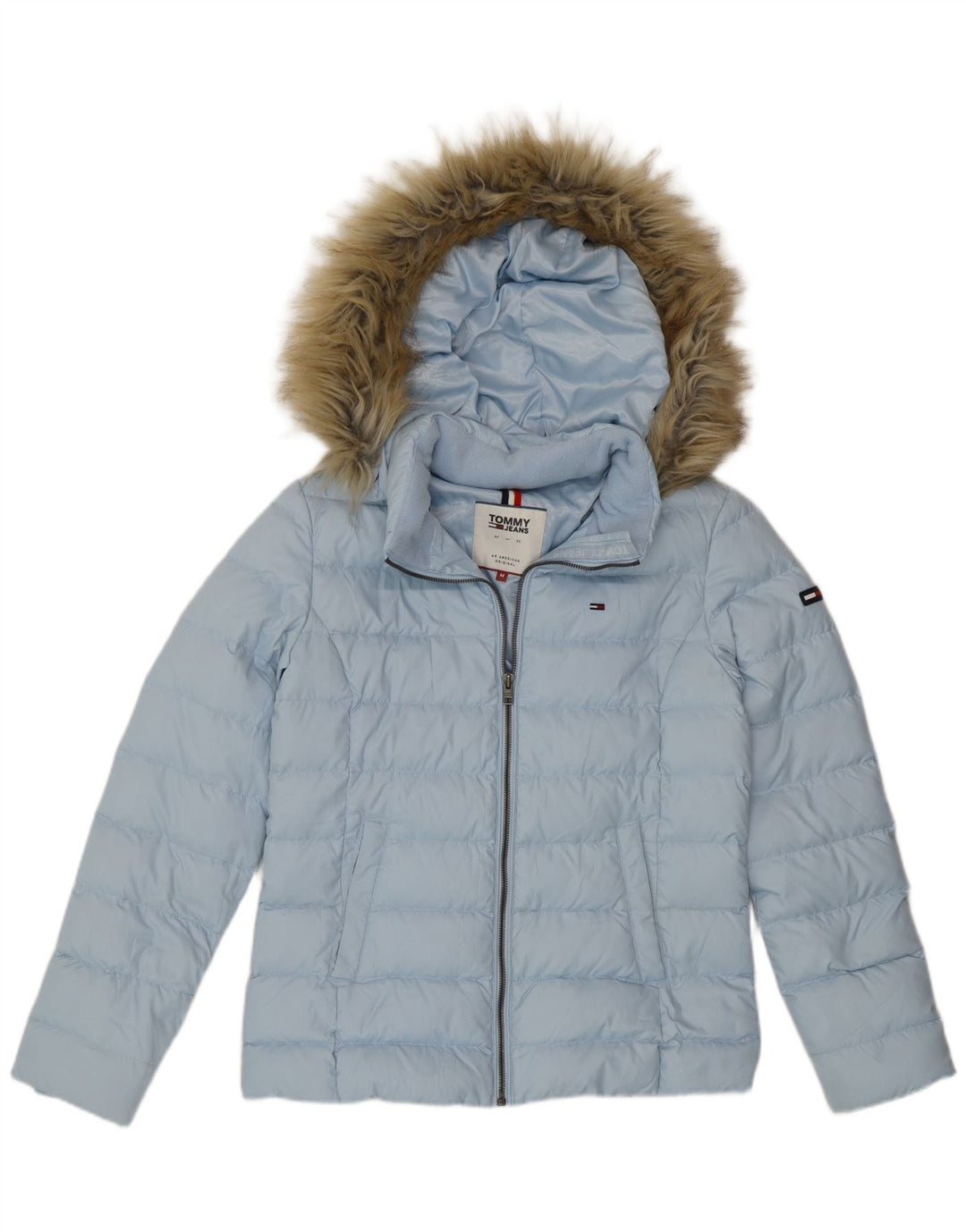 Giacca imbottita con cappuccio da donna Tommy Hilfiger UK 14 poliestere blu medio