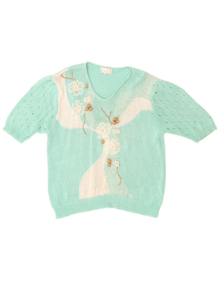 Maglione vintage da donna con scollo a V IT 44 Poliacrilico turchese medio