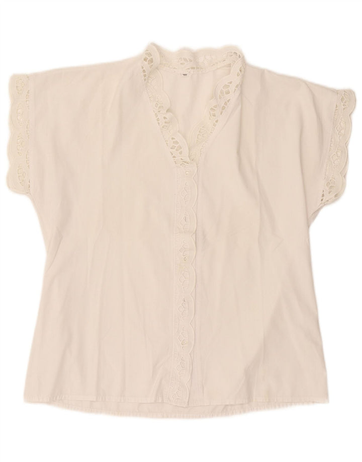 Camicetta vintage da donna a maniche corte EU 38 bianca media