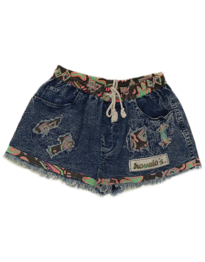 Pantaloncini di jeans vintage da donna medi W28 patchwork blu