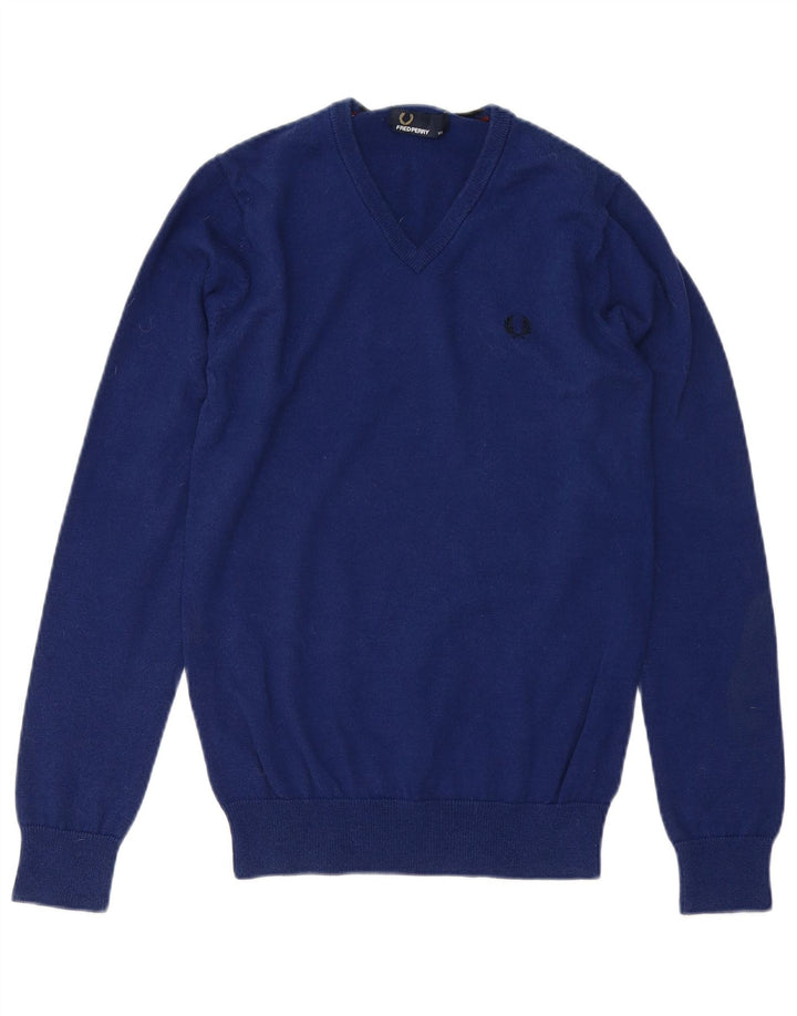 FRED PERRY Maglione da uomo con scollo a V XS in lana blu
