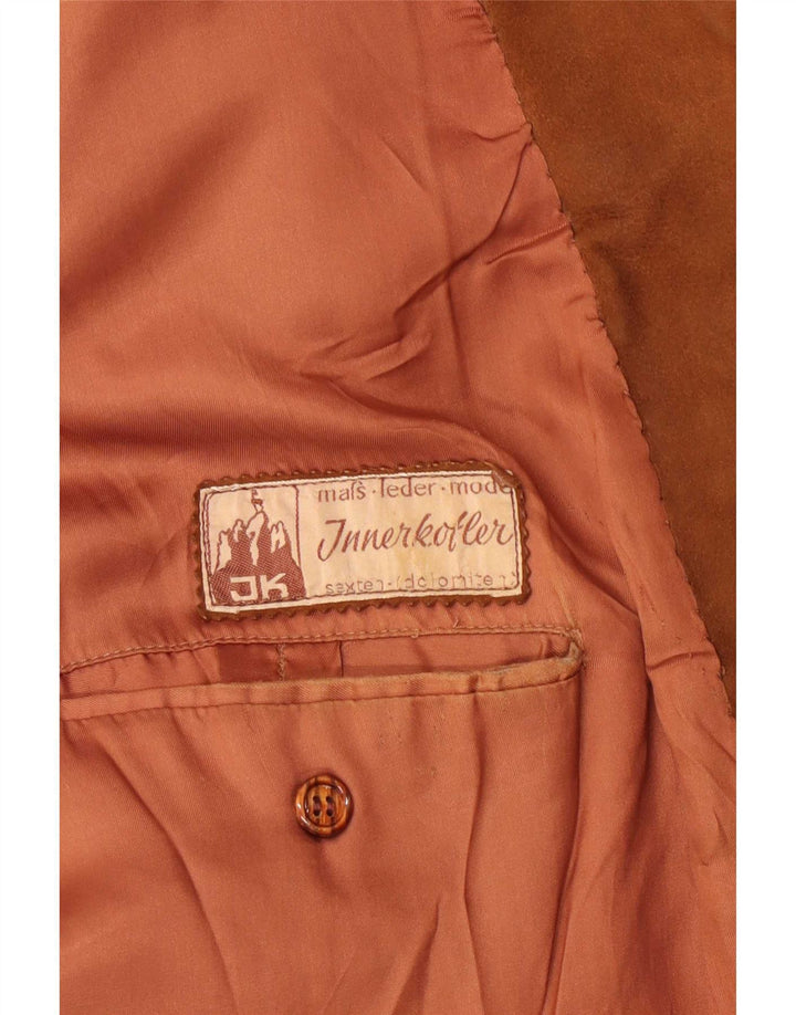Giacca blazer vintage in pelle scamosciata da uomo a 2 bottoni UK 40 grande in pelle marrone