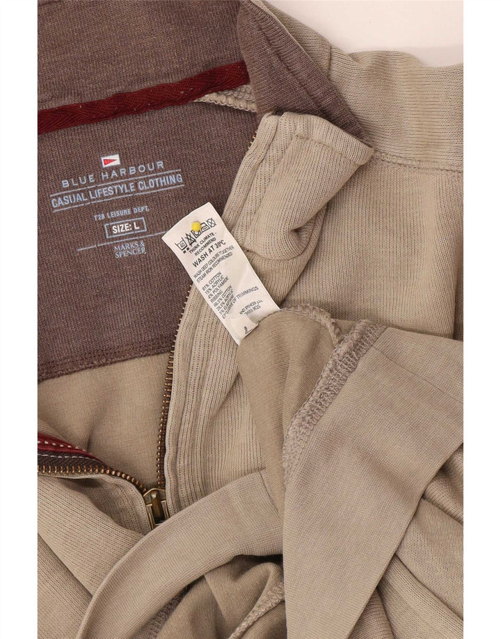 Felpa da uomo Marks & Spencer con collo con zip blu Harbour, maglione grande beige