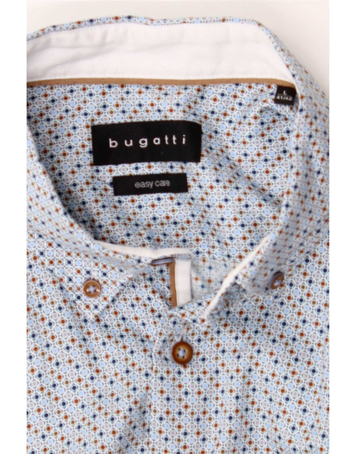 Bugatti Camicia da uomo Easy Care taglia 41/42 Large Blu geometrico