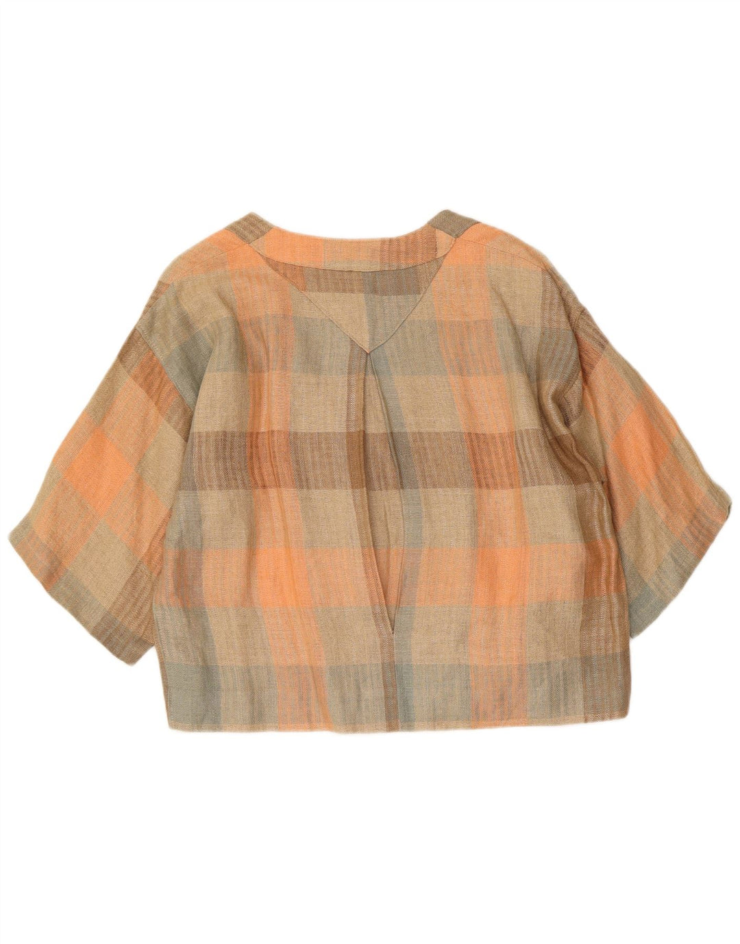 Camicetta corta da donna vintage UK 16 grande motivo a quadri multicolore