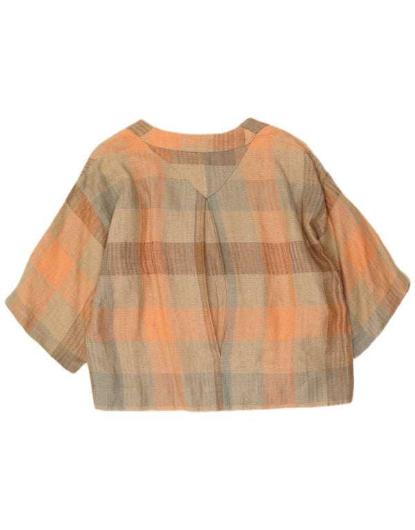 Camicetta corta da donna vintage UK 16 grande motivo a quadri multicolore