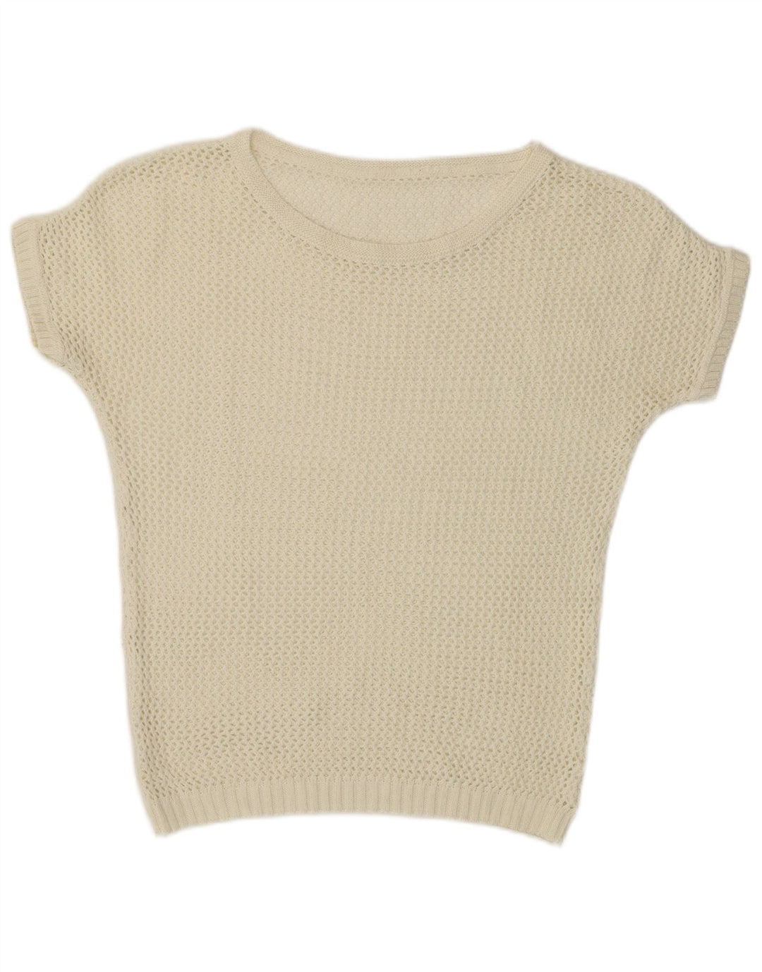 Maglione vintage da donna a maniche corte girocollo UK 12 medio bianco sporco