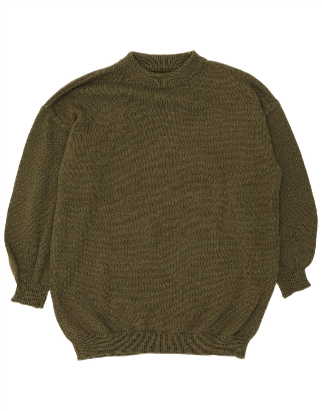 Maglione maglione girocollo da uomo vintage grande poliestere kaki