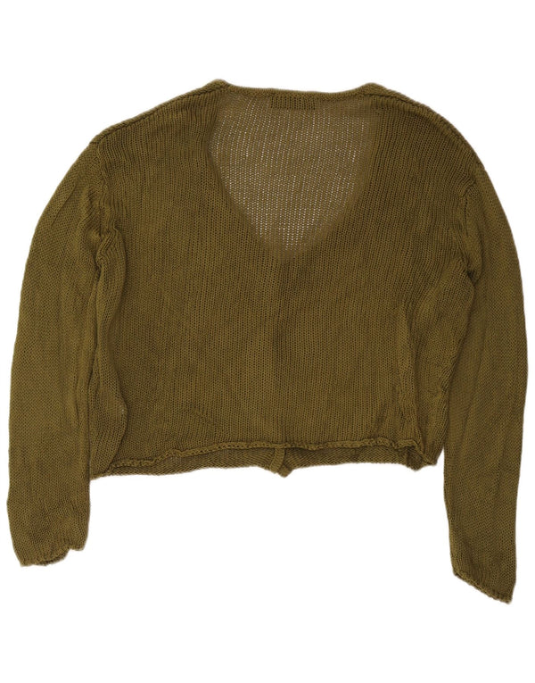 Maglione cardigan corto da donna Zara UK 16 grande cotone kaki