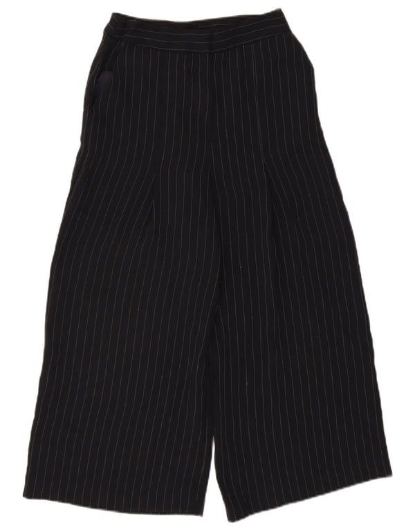 Topshop Womens Wide Leg Capri Trousers UK 8 Small W26 L22 Black Pinstripe