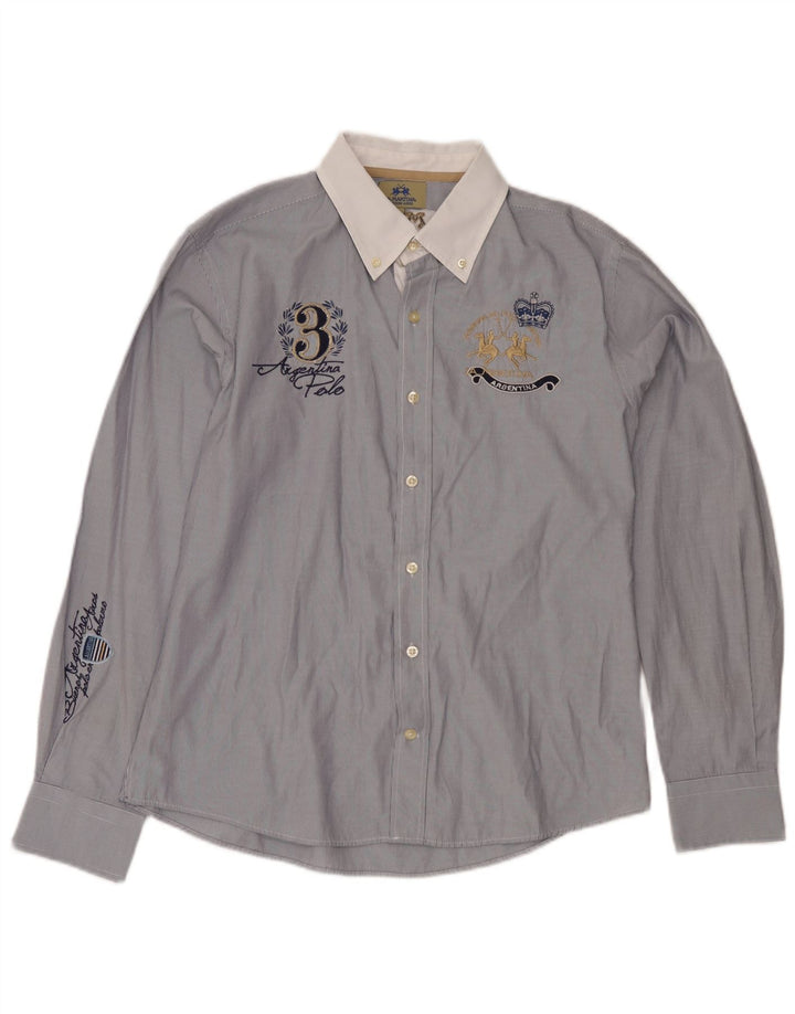 Camicia grafica da uomo La Martina in cotone gessato blu medio