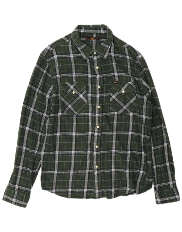 Camicia in flanella da uomo Lee in cotone a quadri verde medio