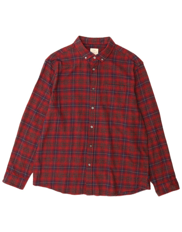 Camicia da uomo in flanella vestibilità regolare Marks & Spencer XL in cotone a quadri rossi