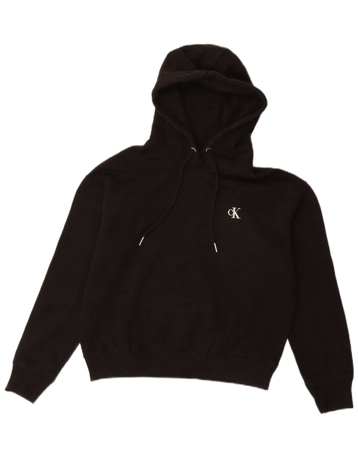 CALVIN KLEIN JEANS Maglia con cappuccio da donna UK 14 Cotone nero medio