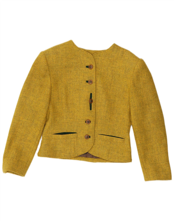 Giacca blazer corta da donna vintage a 5 bottoni EU 40 lana gialla media