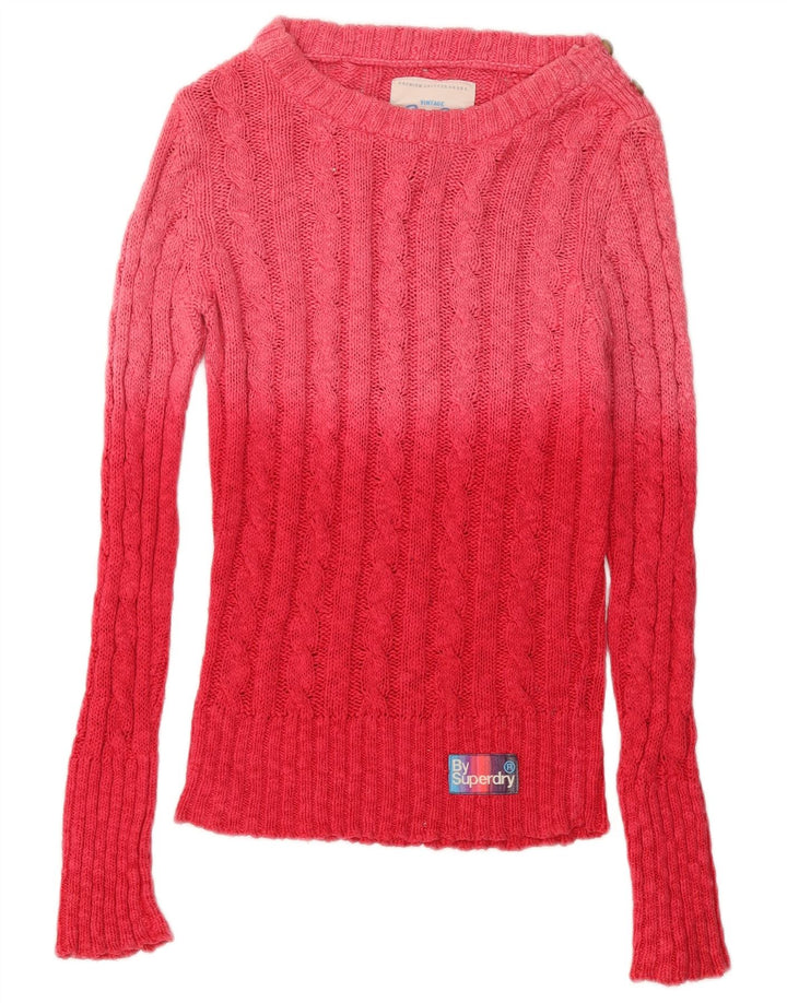 Maglione maglione girocollo da donna Superdry UK 6 XS cotone color block rosa