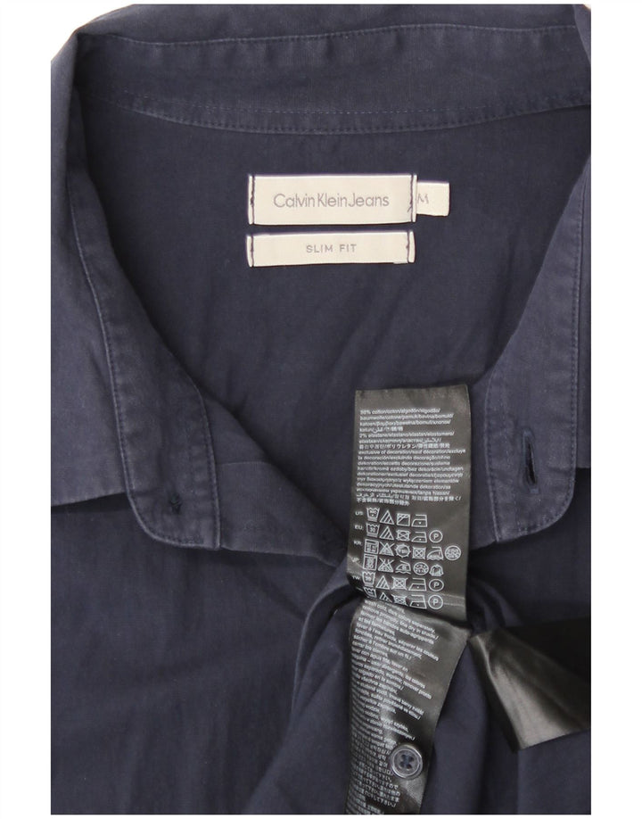 Camicia slim fit da uomo Calvin Klein Jeans in cotone blu navy medio