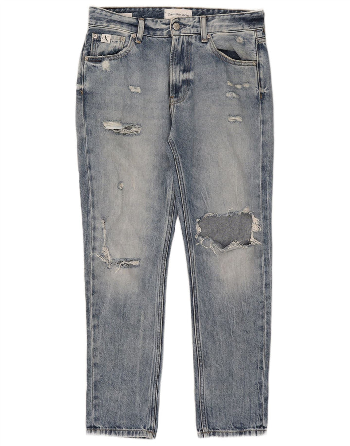 CALVIN KLEIN Jeans slim effetto consumato da donna W28 L28 cotone blu