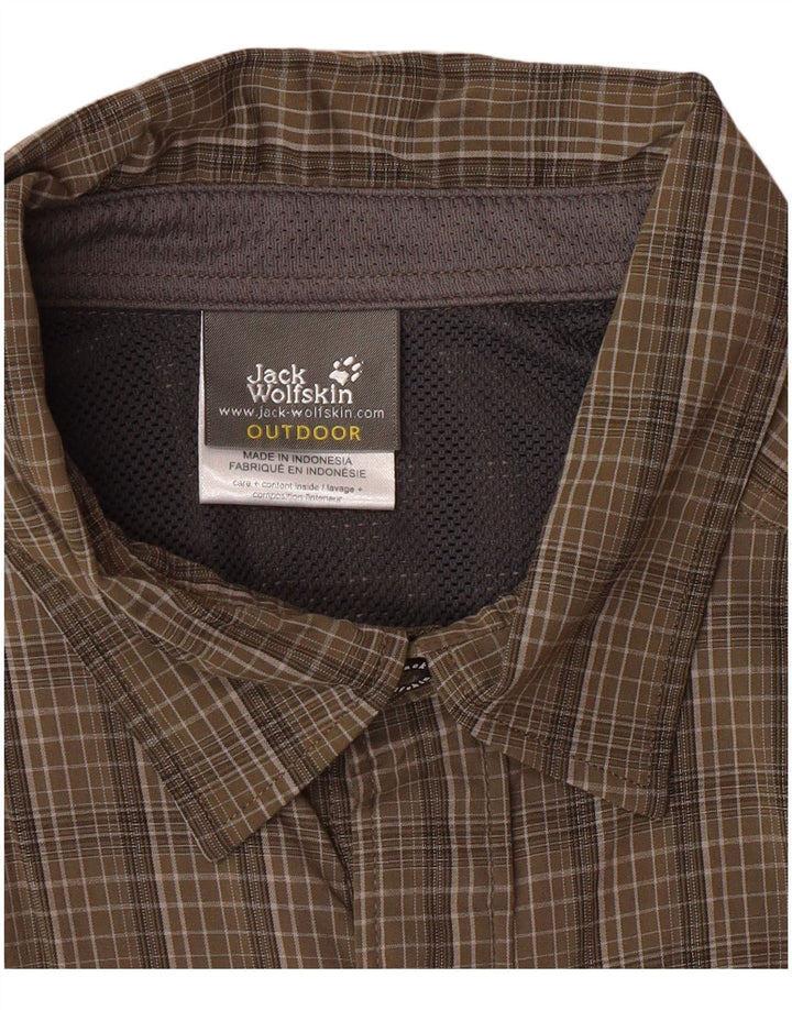 JACK WOLFSKIN Camicia a maniche corte da uomo UK 44/46 XL Kaki Check Poliammide