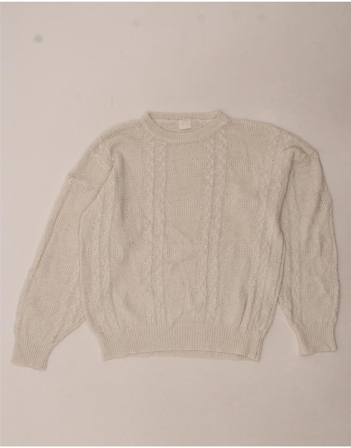 VINTAGE Womens Crew Neck Jumper Sweater UK 16 Large White Vintage Vintage and Second-Hand Vintage from Messina Hembry 
