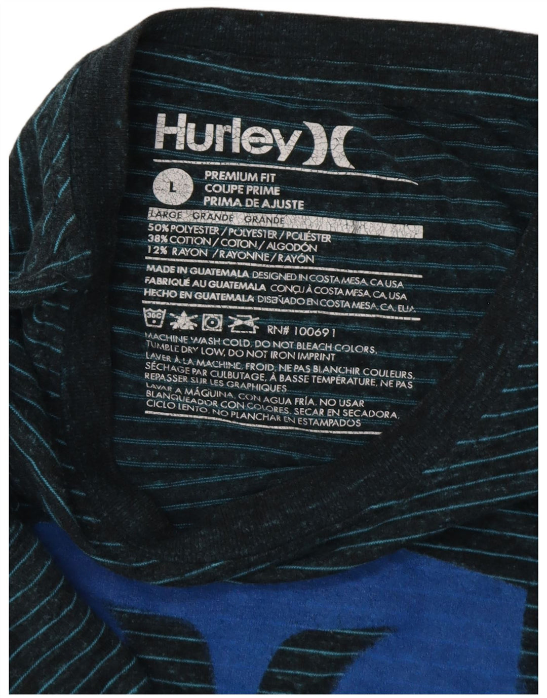 HURLEY T-shirt grafica da uomo con vestibilità premium, top grande in poliestere gessato blu