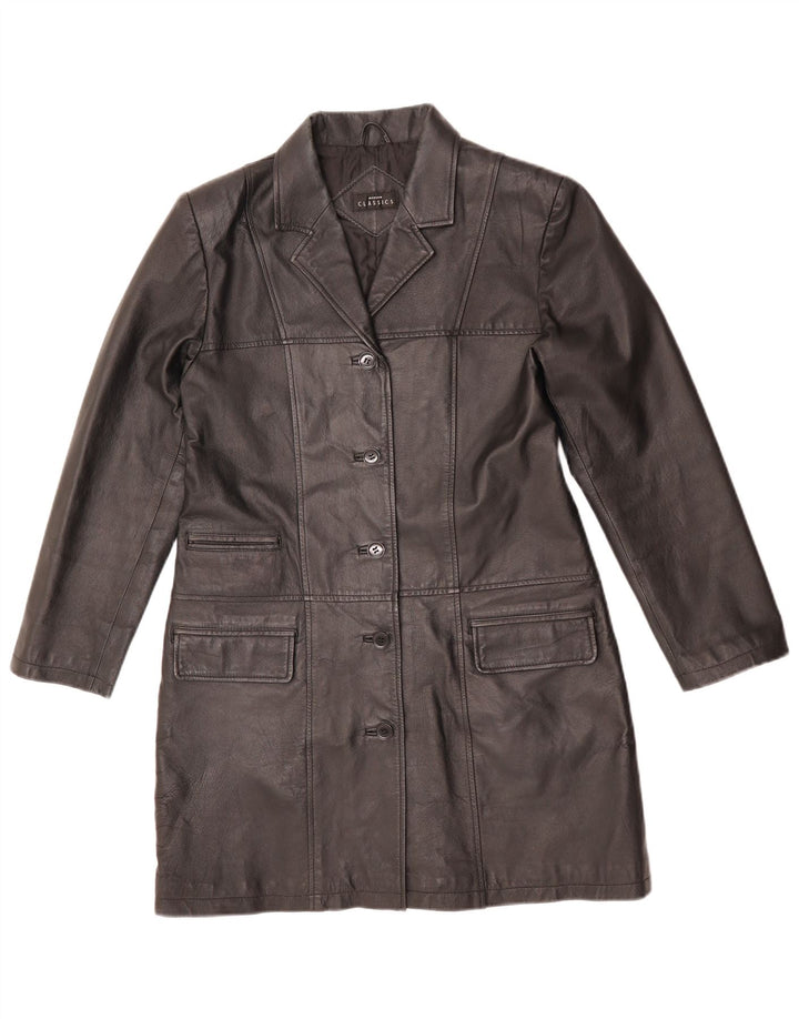 Cappotto in pelle da donna VINTAGE UK 14 Pelle nera media