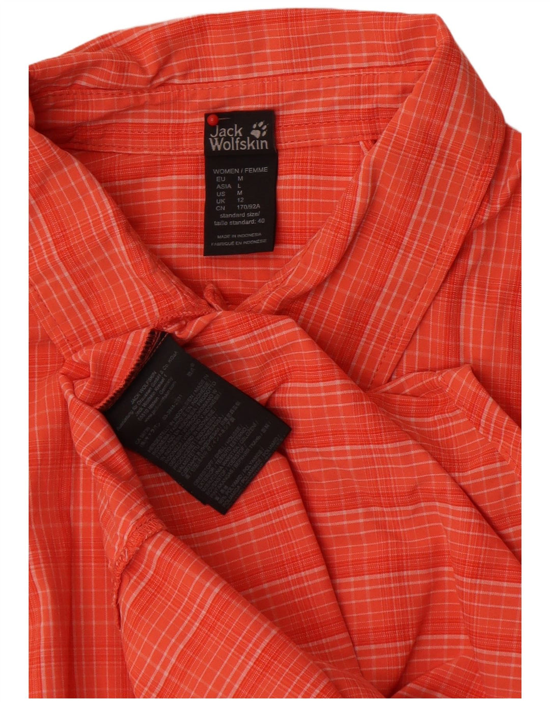 Camicia a maniche corte da donna Jack Wolfskin UK 12 Poliammide a quadri arancione medio