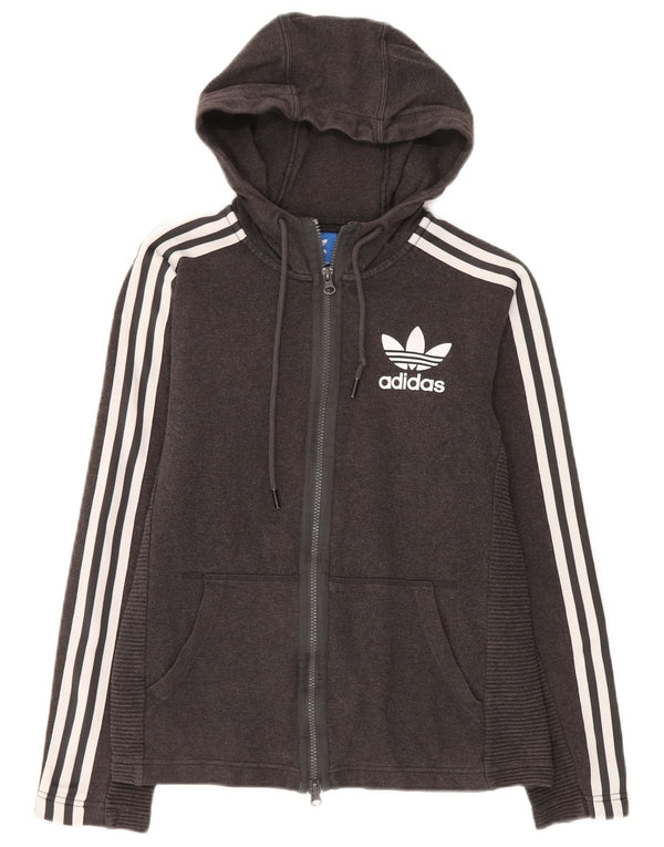 Felpa con cappuccio e zip grafica da donna Adidas UK 6 XS cotone grigio