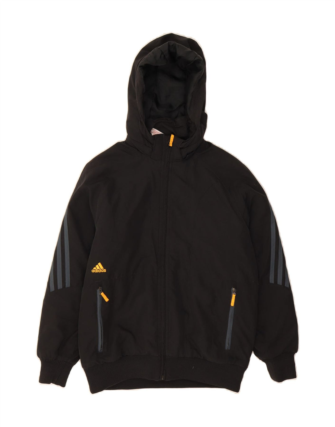 ADIDAS Boys Hooded Padded Jacket 9-10 Years Black Polyester Vintage Adidas and Second-Hand Adidas from Messina Hembry 