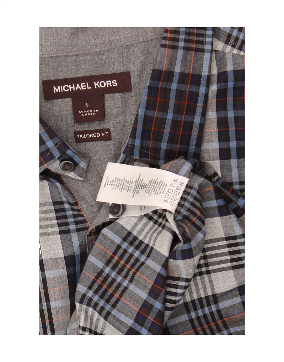 MICHAEL KORS Mens Tailored Fit Shirt Large Navy Blue Check Cotton Vintage Michael Kors and Second-Hand Michael Kors from Messina Hembry 