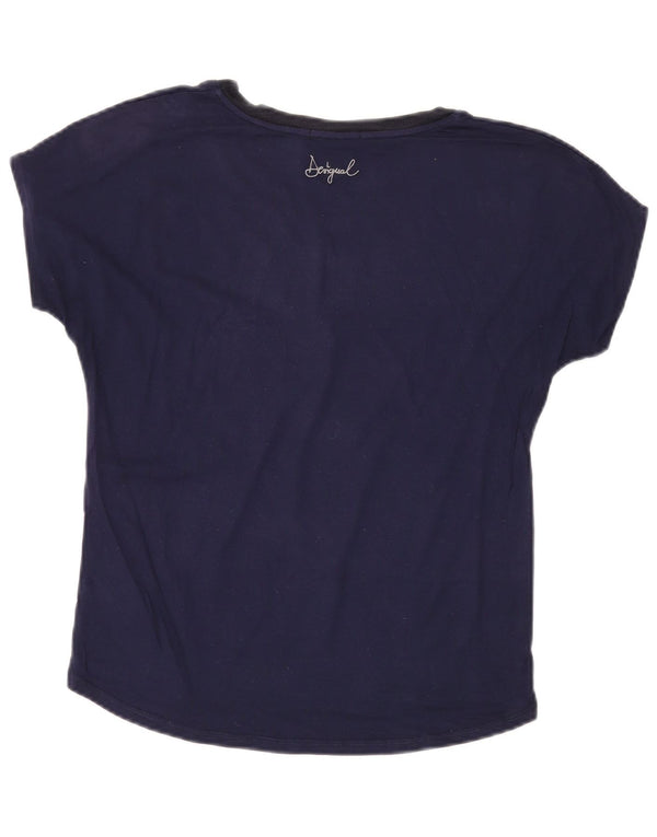 Desigual T-shirt grafica da donna Top UK 14 Medium Blu Navy Paisley