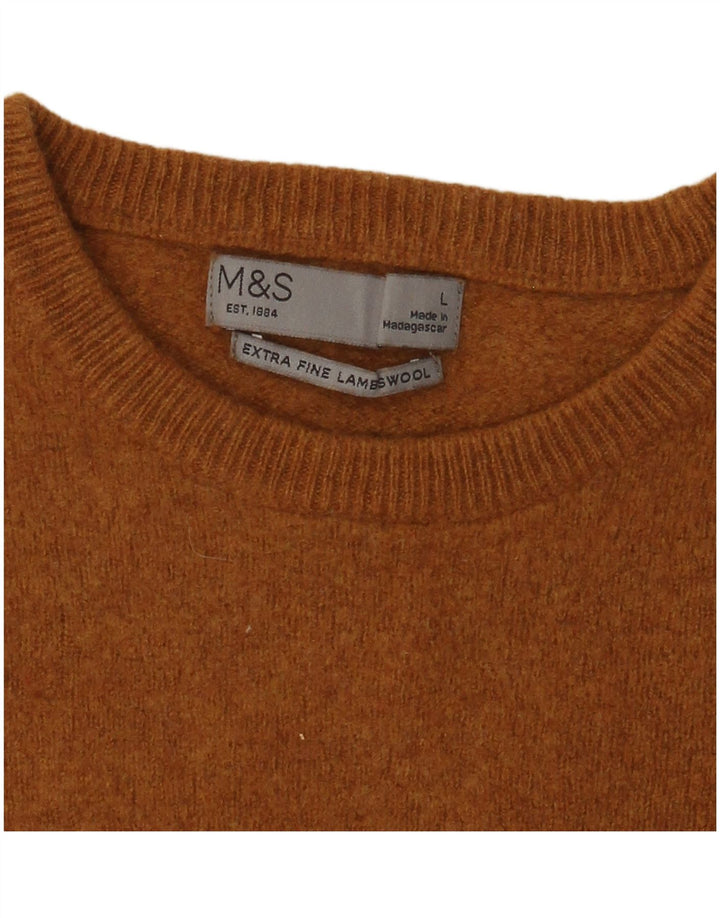 Maglione maglione girocollo da donna Marks & Spencer UK 14 Lana d'agnello marrone grande