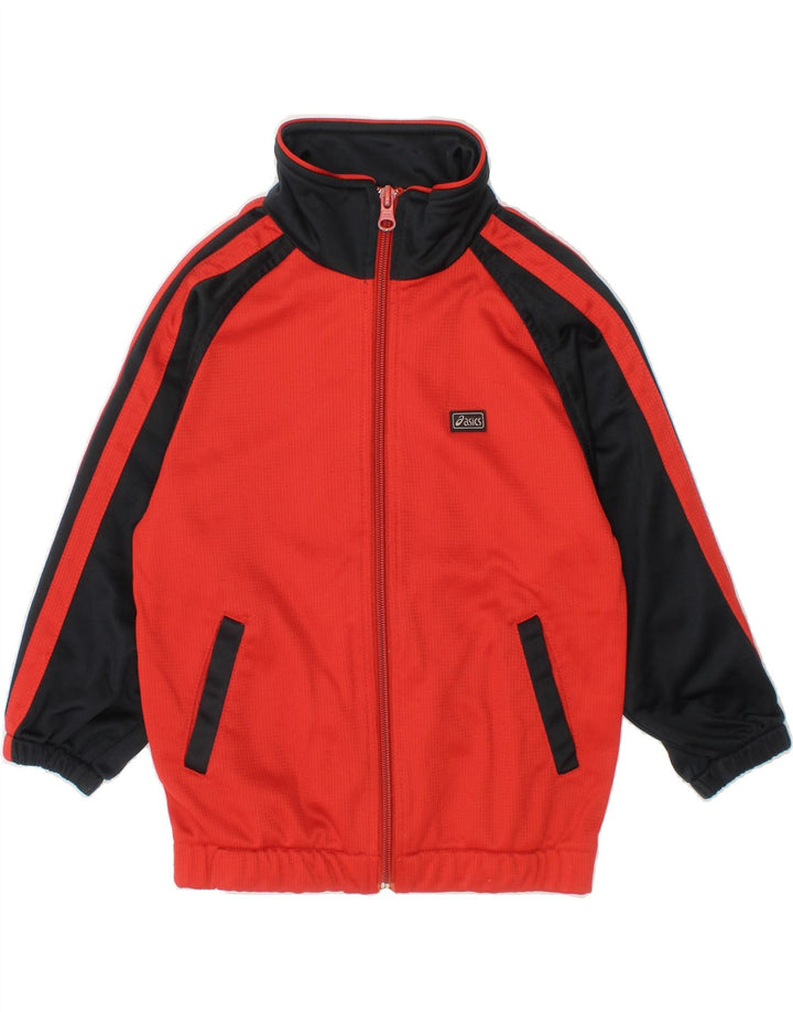ASICS Boys Tracksuit Top Jacket 2-3 Years Red Colourblock Polyester Vintage Asics and Second-Hand Asics from Messina Hembry 