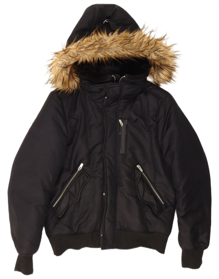 Giubbotto bomber con cappuccio da uomo Zara UK 40 grande poliestere blu navy