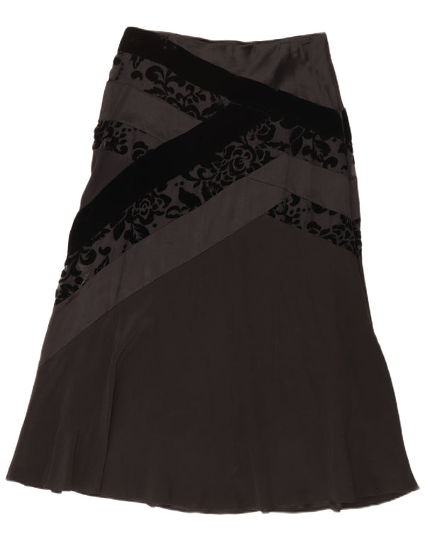 Gonna a trapezio da donna Laura Ashley UK 12 media W32 seta floreale nera