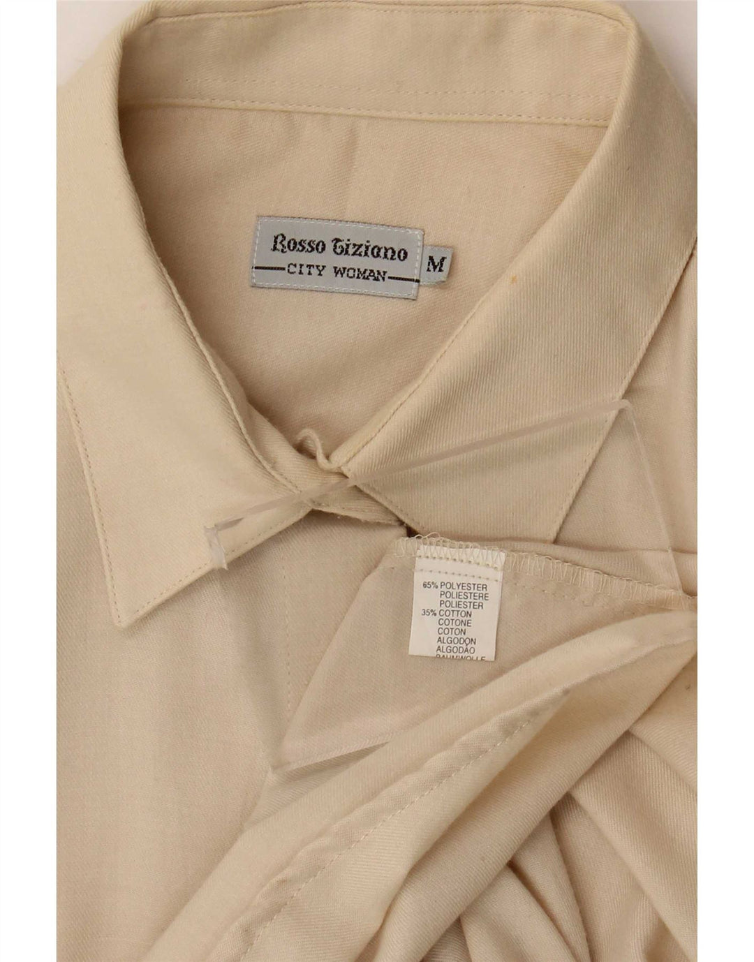 Camicia da donna vintage UK 14 poliestere bianco sporco medio