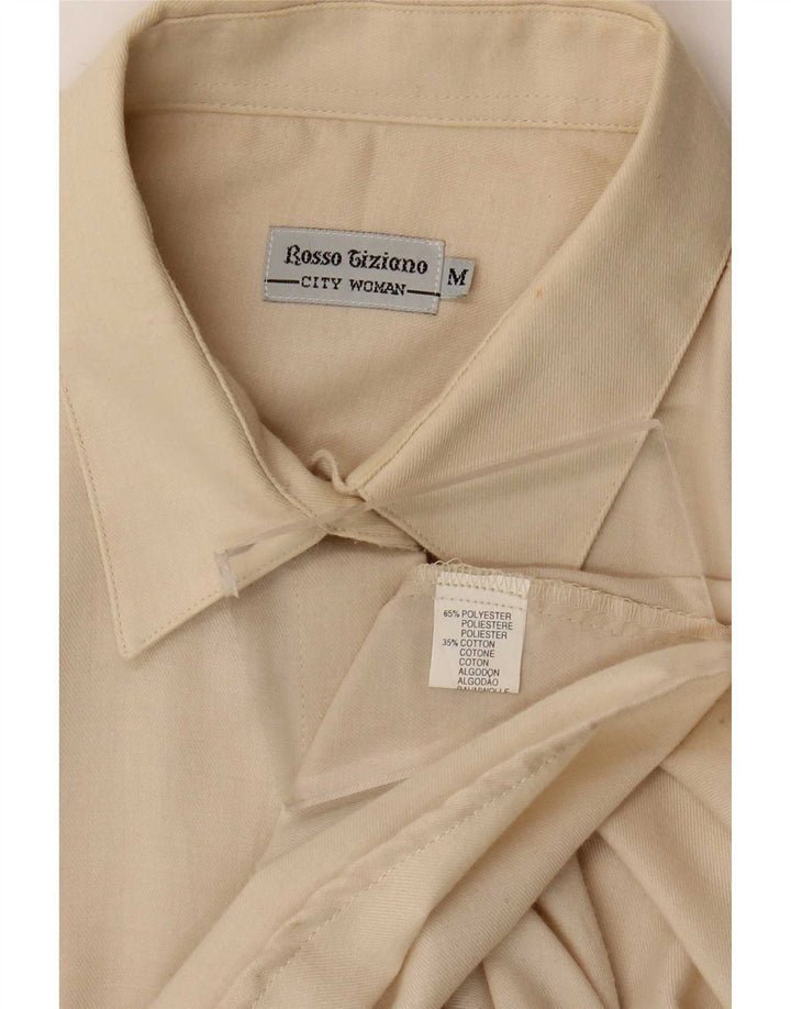 Camicia da donna vintage UK 14 poliestere bianco sporco medio