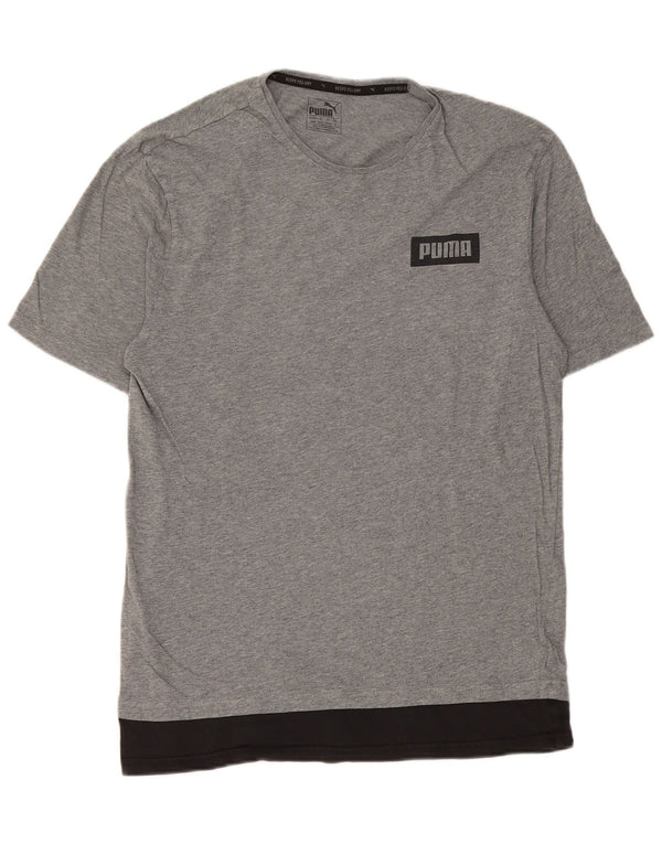 T-shirt grafica da uomo Puma Top in cotone color block grigio medio