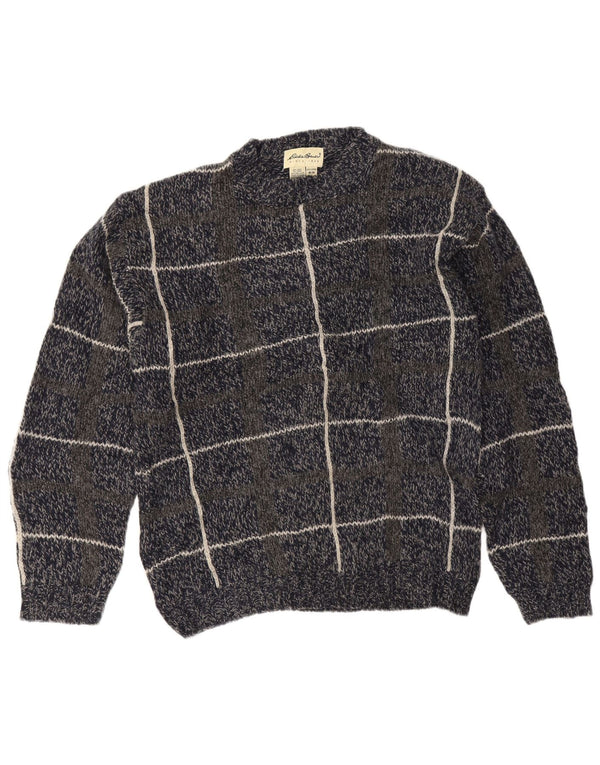 Eddie Bauer Maglione girocollo da uomo in lana a quadri blu navy medio