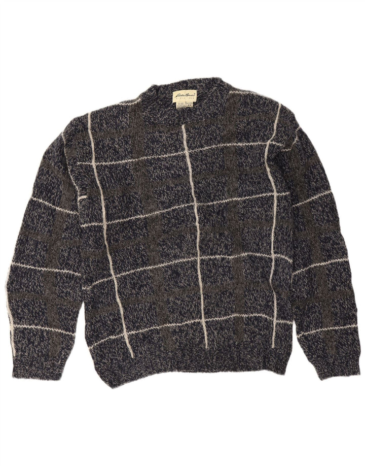 Eddie Bauer Maglione girocollo da uomo in lana a quadri blu navy medio